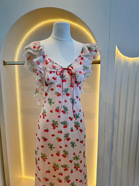 Printed Sleeveless Frills Straps Long Dresses